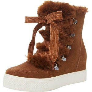 Steven Madden Brown Suede & Faux Fur Lace Up Sneakers/Ankle Boots Size 7…